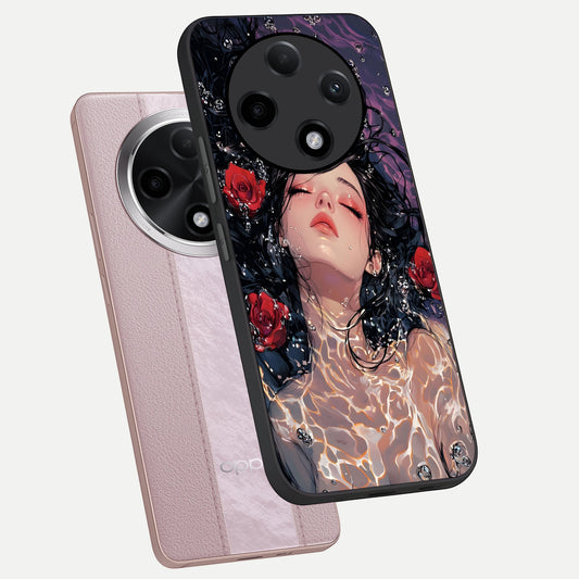 Crimson Rose Serenity phone case For Oppo F27 Pro Plus showing premium glass back cover with detailed artwork