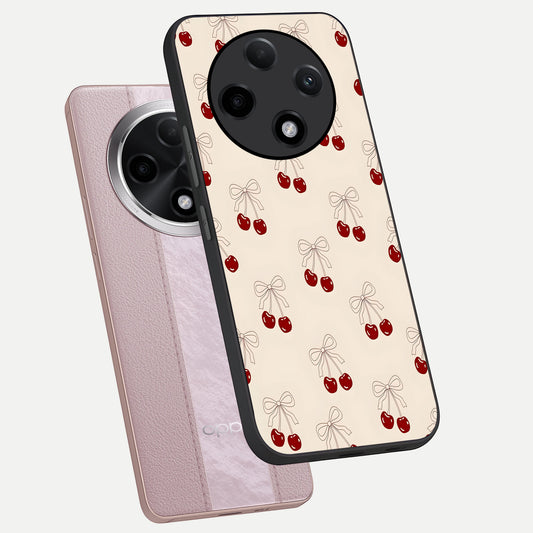Cute Cherry Pattern phone case For Oppo F27 Pro Plus showing premium glass back cover with detailed artwork
