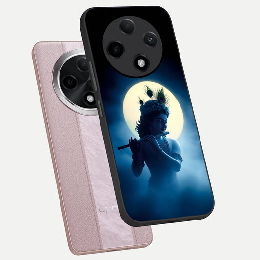 Divine Moon Flute phone case For Oppo F27 Pro Plus showing premium glass back cover with detailed artwork