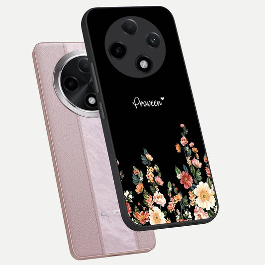 Floral Design Personalized Custom Name phone case For Oppo F27 Pro Plus showing premium glass back cover with detailed artwork