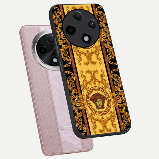 Golden Royal Heritage phone case For Oppo F27 Pro Plus showing premium glass back cover with detailed artwork