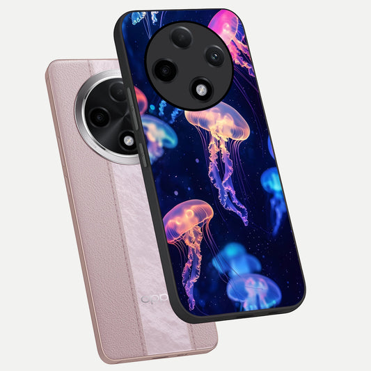 Jellyfish Pattern phone case For Oppo F27 Pro Plus showing premium glass back cover with detailed artwork