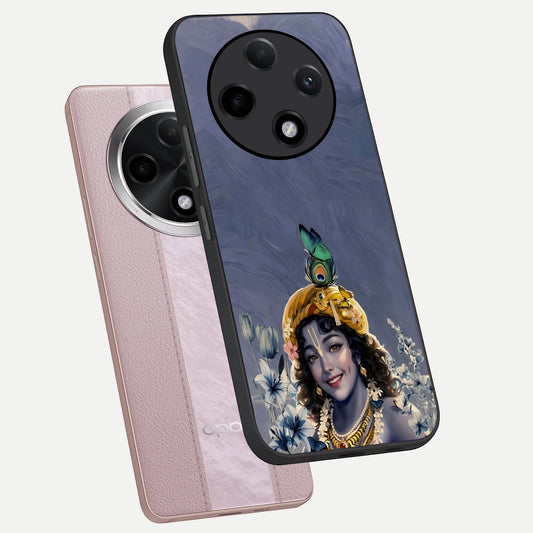 Lord Krishna phone case For Oppo F27 Pro Plus showing premium glass back cover with detailed artwork