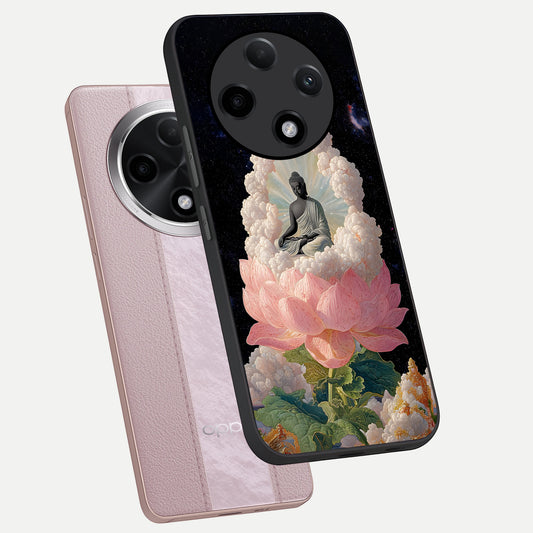 Lotus Divine Peace phone case For Oppo F27 Pro Plus showing premium glass back cover with detailed artwork
