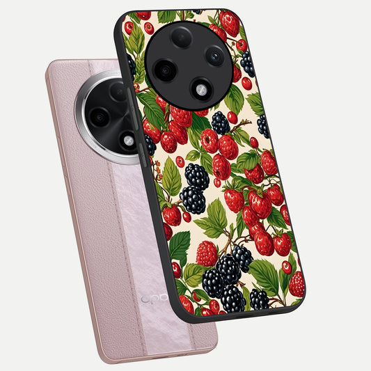 Mixed Berry Collage phone case For Oppo F27 Pro Plus showing premium glass back cover with detailed artwork