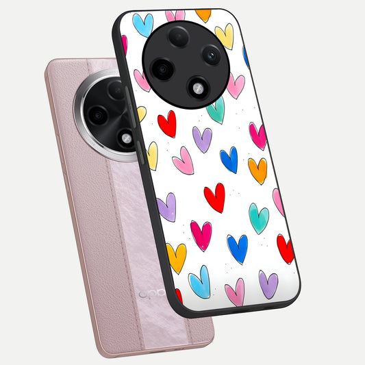 Playful Love Doodles phone case For Oppo F27 Pro Plus showing premium glass back cover with detailed artwork