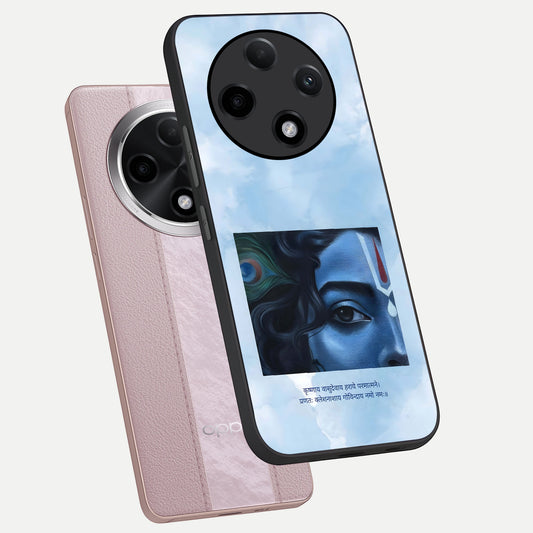 Spiritual Krishna phone case For Oppo F27 Pro Plus showing premium glass back cover with detailed artwork