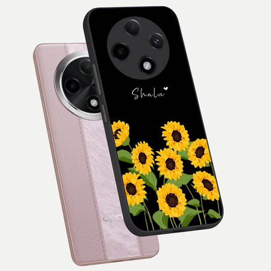 Sunflower Sky Bloom phone case For Oppo F27 Pro Plus showing premium glass back cover with detailed artwork