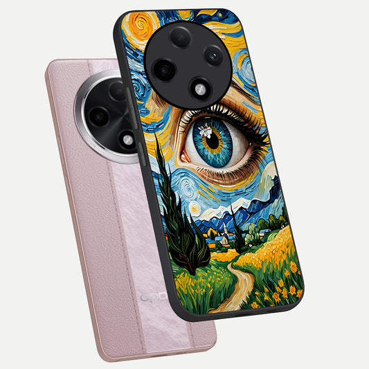 Van Gogh Eye phone case For Oppo F27 Pro Plus showing premium glass back cover with detailed artwork
