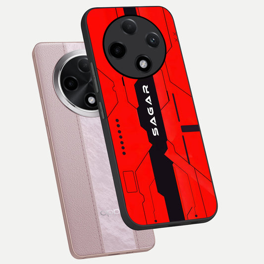 Voltage Rise CYBERPUNK Custom Name phone case For Oppo F27 Pro Plus showing premium custom name glass back cover