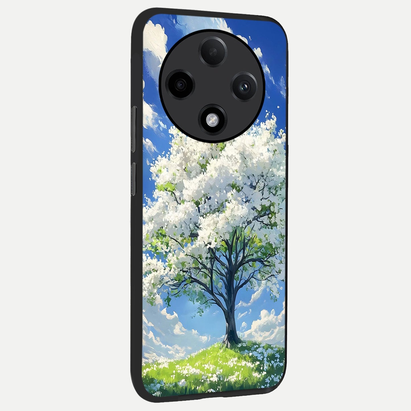 Blossom Sky Serenity back cover For Oppo F27 Pro Plus slim fit glass case with vibrant aesthetic design