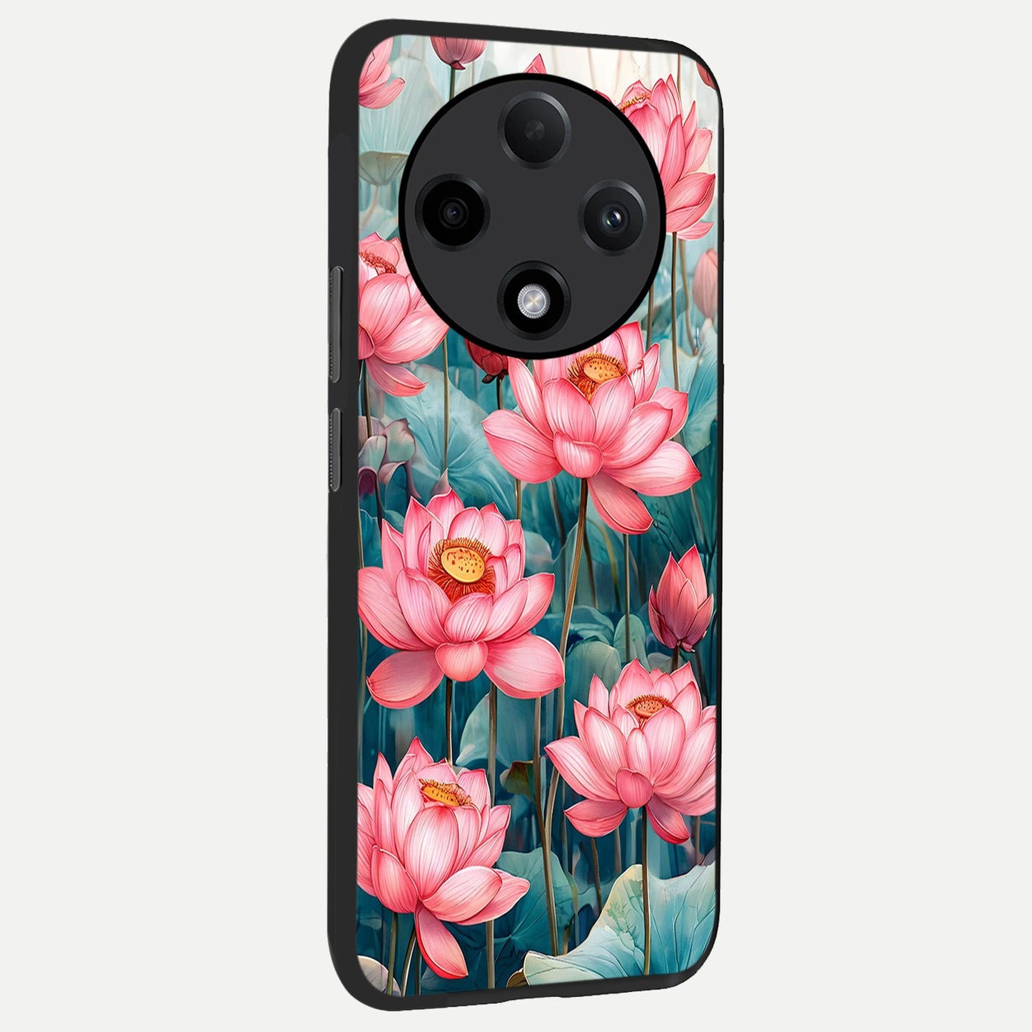 Celestial Pink Lotus back cover For Oppo F27 Pro Plus slim fit glass case with vibrant aesthetic design
