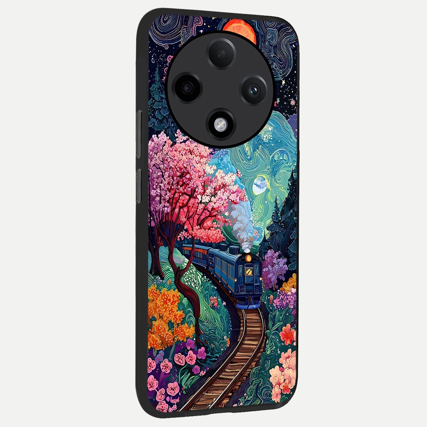 Celestial Train Journey back cover For Oppo F27 Pro Plus slim fit glass case with vibrant aesthetic design