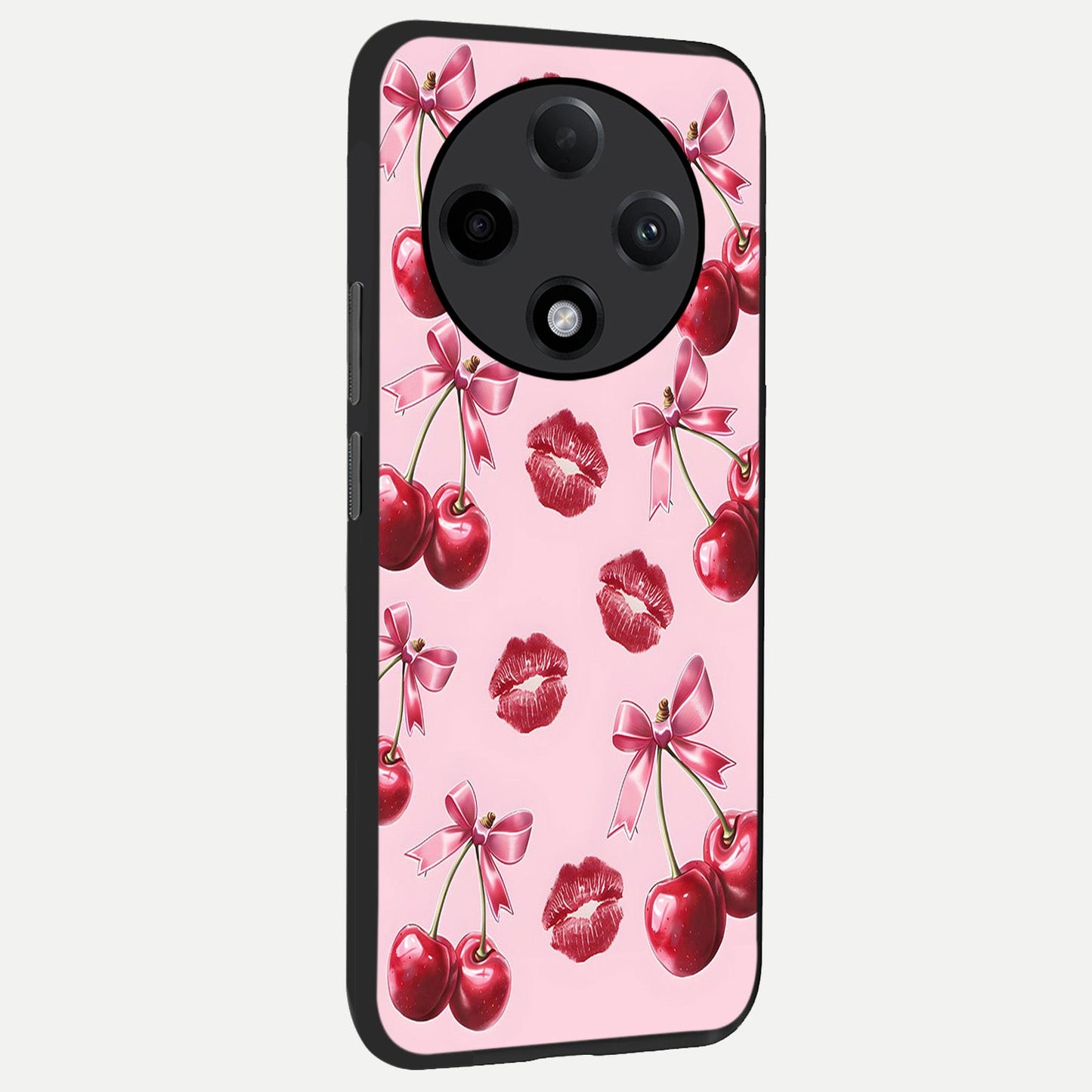 Cherry With Lips back cover For Oppo F27 Pro Plus slim fit glass case with vibrant aesthetic design