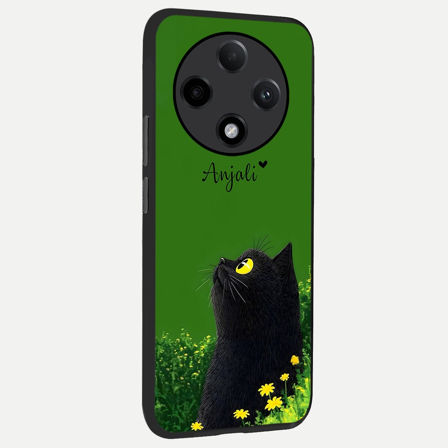 Emerald Cat Custom Name back cover For Oppo F27 Pro Plus slim fit glass case with vibrant aesthetic design