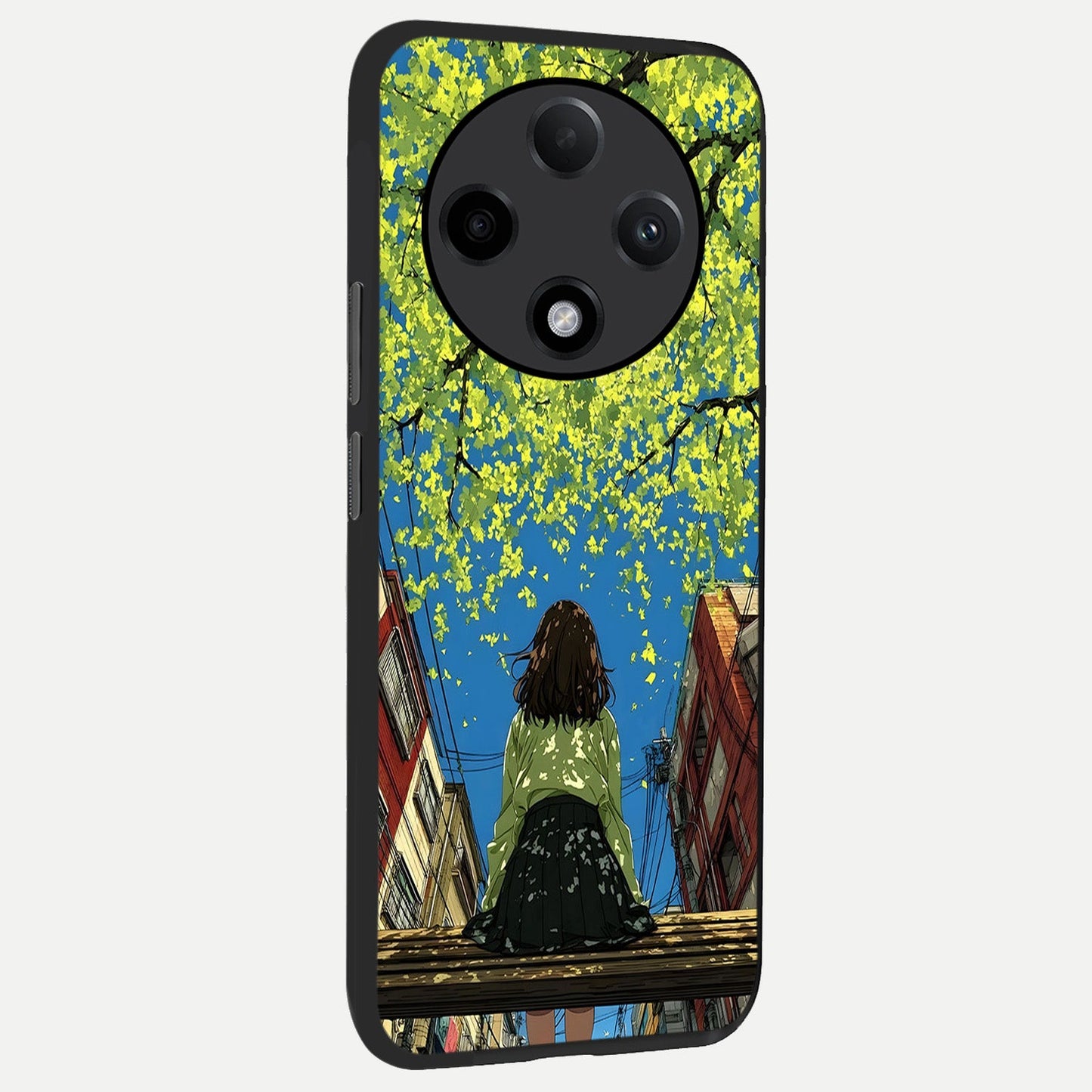 Golden Leaves Glow back cover For Oppo F27 Pro Plus slim fit glass case with vibrant aesthetic design