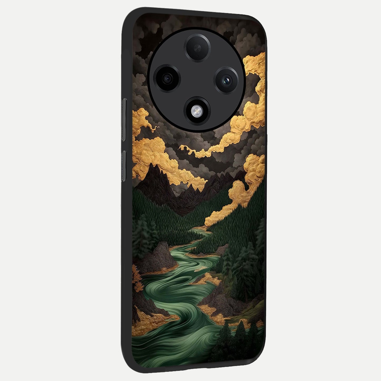 Golden River Moon back cover For Oppo F27 Pro Plus slim fit glass case with vibrant aesthetic design