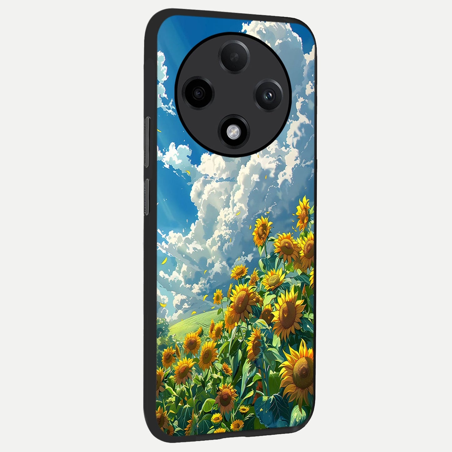 Golden Sun Glory back cover For Oppo F27 Pro Plus slim fit glass case with vibrant aesthetic design