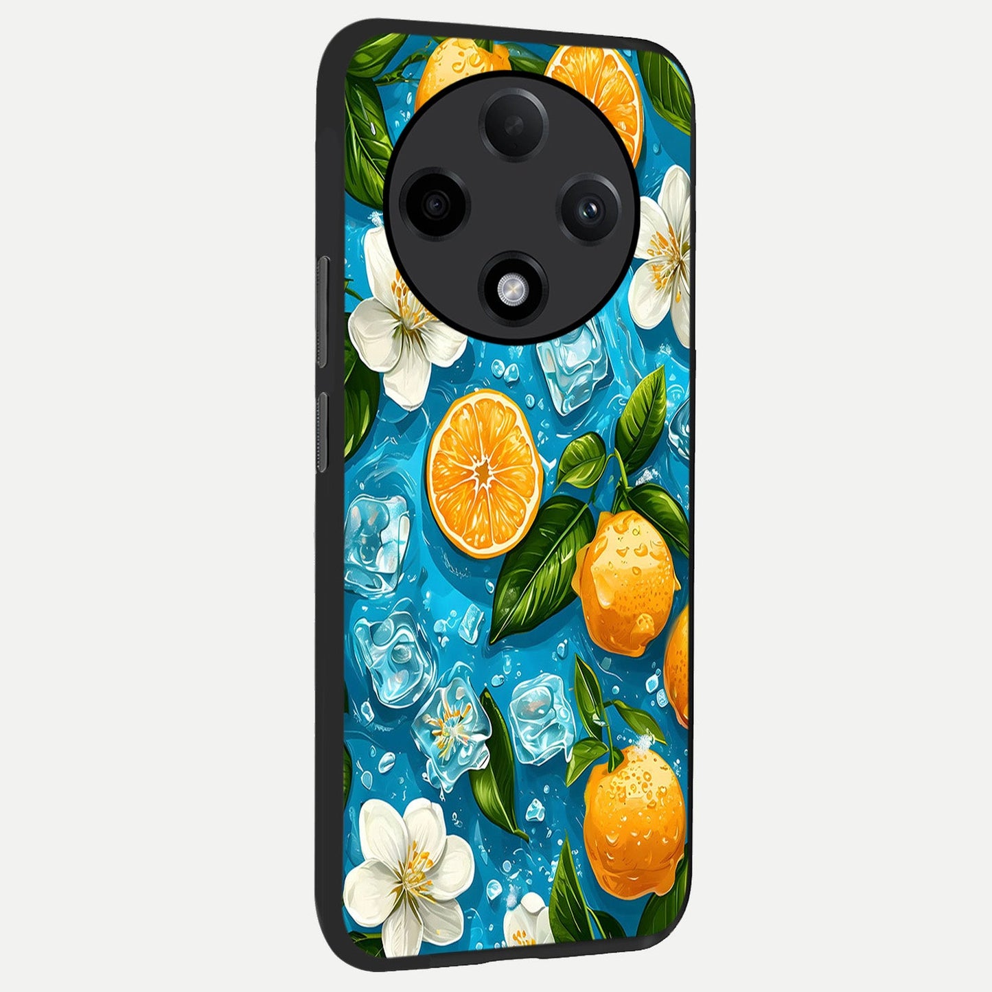 Ice Cube With Orange back cover For Oppo F27 Pro Plus slim fit glass case with vibrant aesthetic design