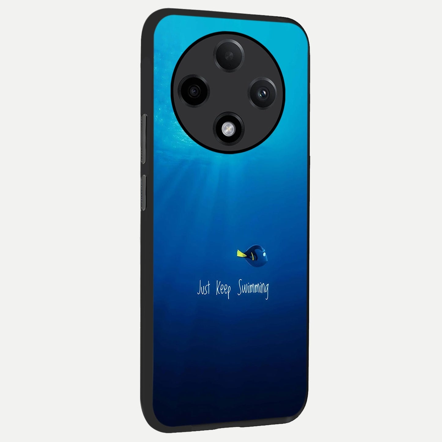 Just Keep Swimming back cover For Oppo F27 Pro Plus slim fit glass case with vibrant aesthetic design