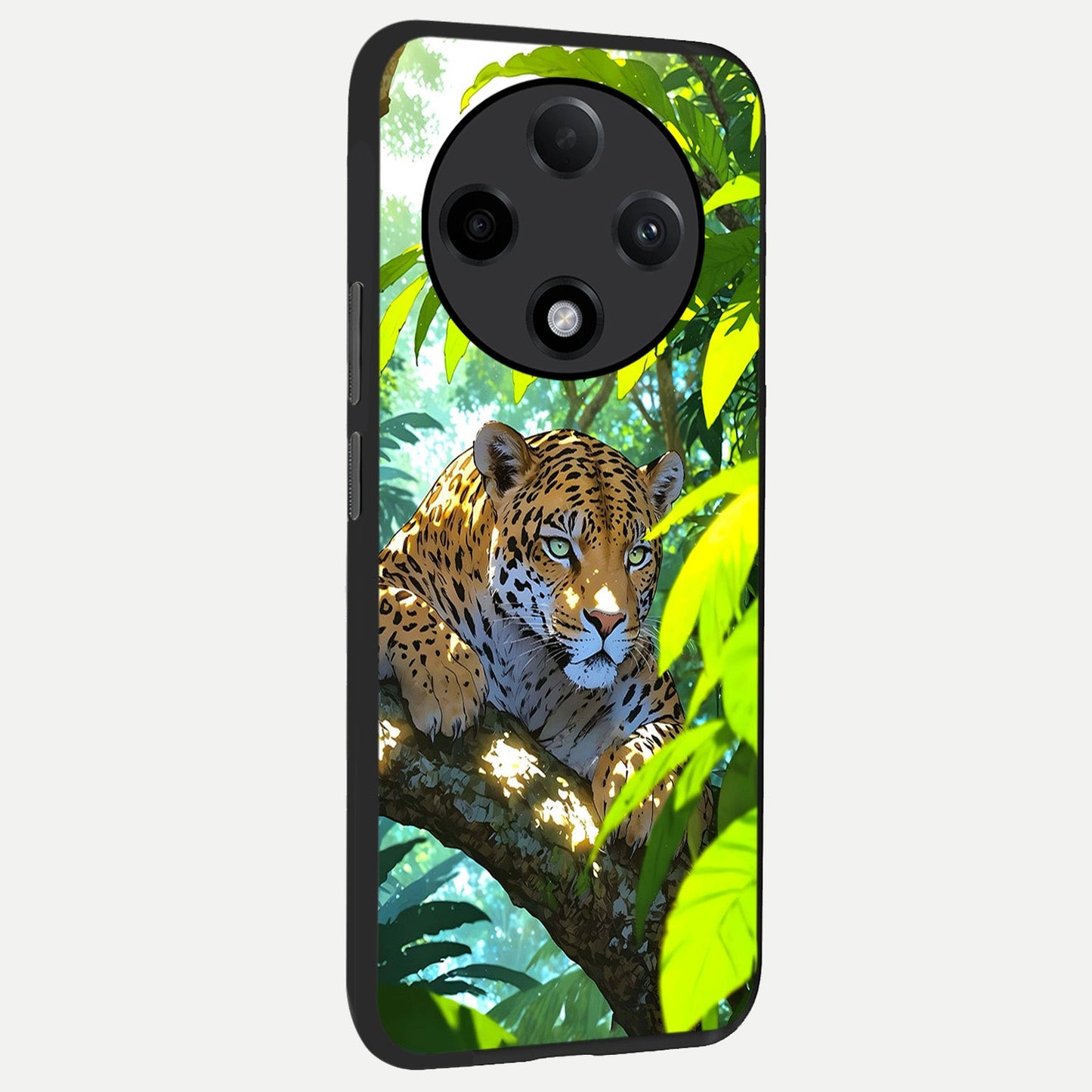Leopard in Jungle back cover For Oppo F27 Pro Plus slim fit glass case with vibrant aesthetic design