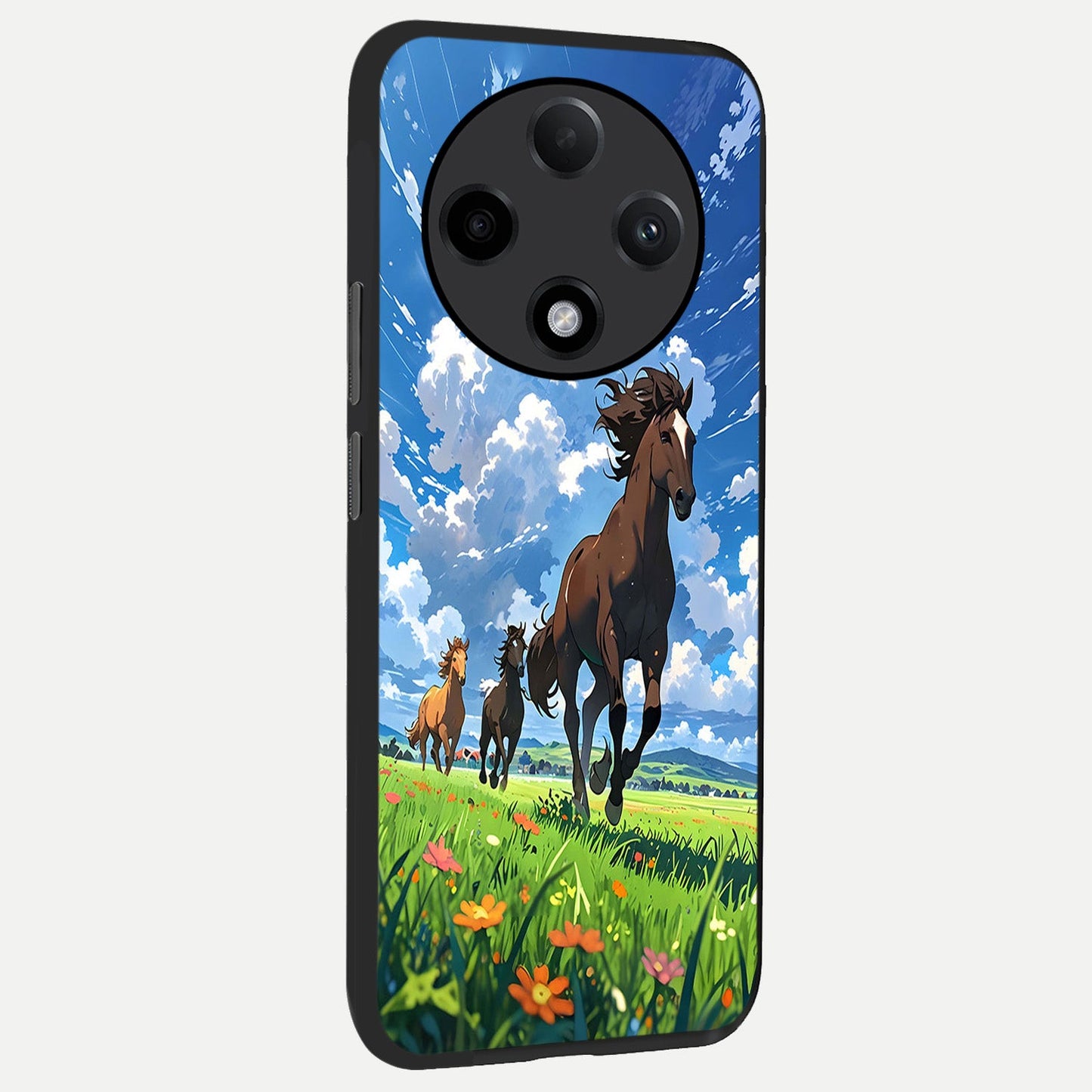 Majestic Horses Galloping back cover For Oppo F27 Pro Plus slim fit glass case with vibrant aesthetic design