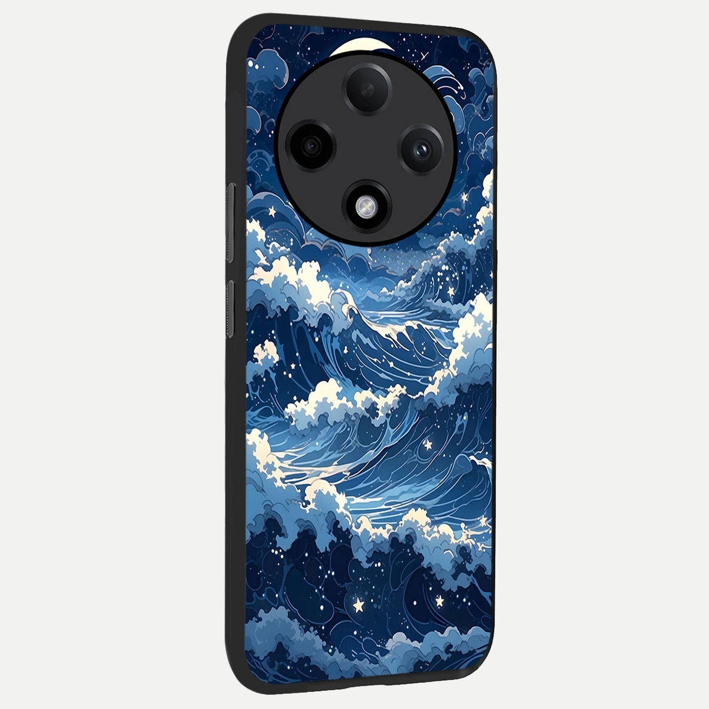 Ocean Moon Waves back cover For Oppo F27 Pro Plus slim fit glass case with vibrant aesthetic design