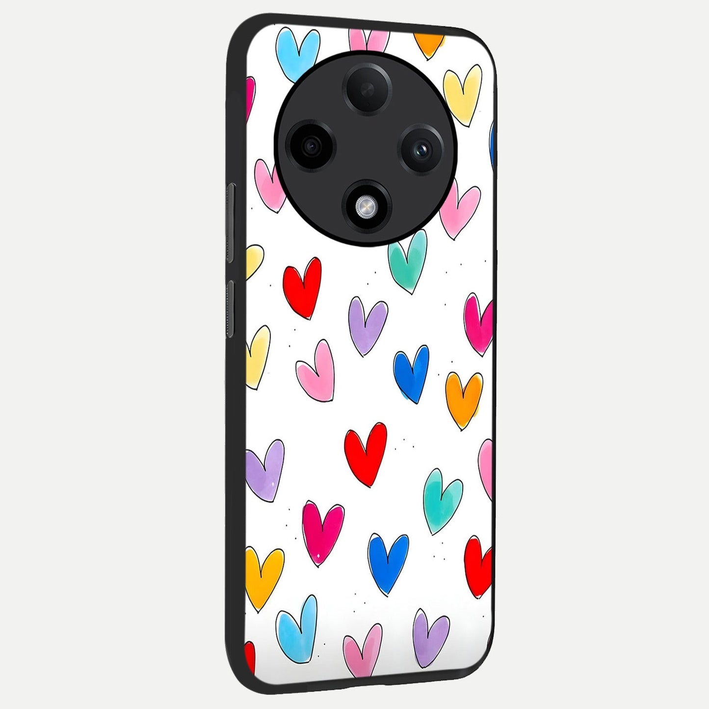 Playful Love Doodles back cover For Oppo F27 Pro Plus slim fit glass case with vibrant aesthetic design