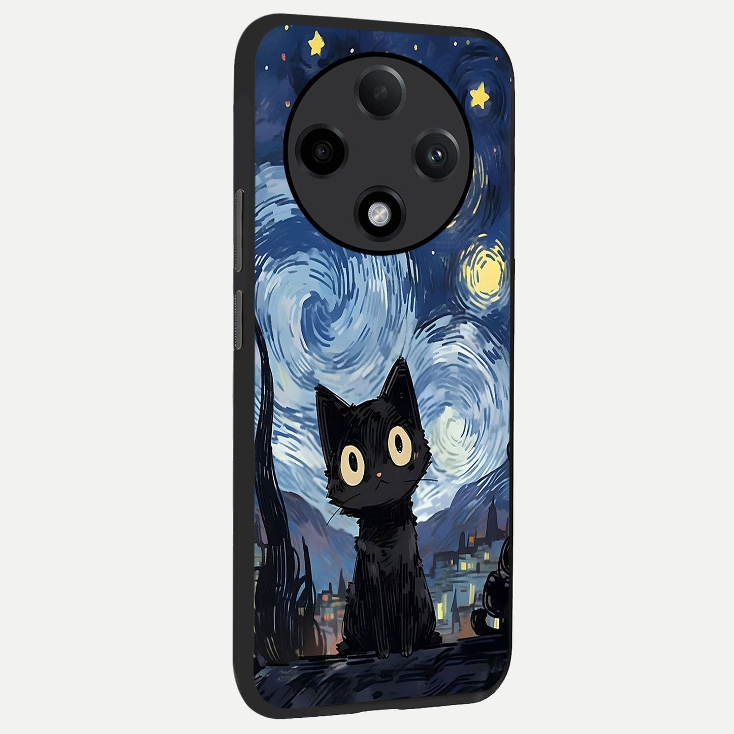 Van Gogh Cat back cover For Oppo F27 Pro Plus slim fit glass case with vibrant aesthetic design