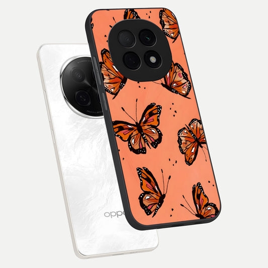 Coral Wing Butterfly phone case For Oppo F29 Pro 5G showing premium glass back cover with detailed artwork