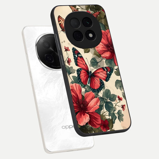 Crimson Butterfly Garden phone case For Oppo F29 Pro 5G showing premium glass back cover with detailed artwork