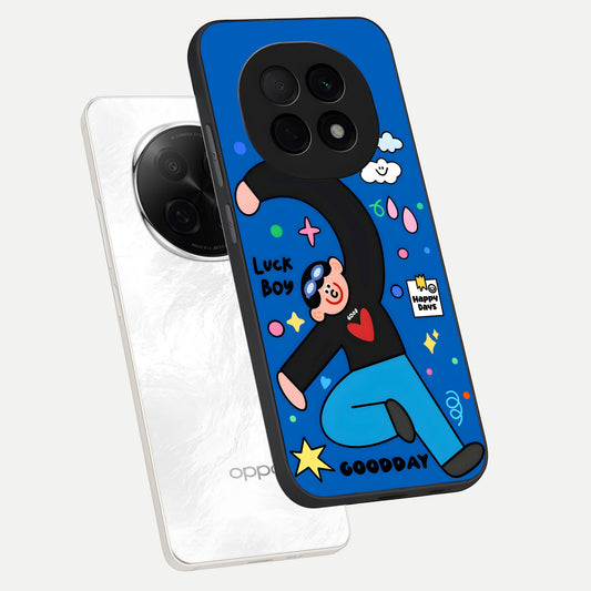Happy Luck Vibe phone case For Oppo F29 Pro 5G showing premium glass back cover with detailed artwork