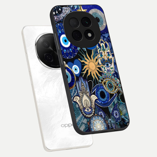 Mystic Blue Evil Eye phone case For Oppo F29 Pro 5G showing premium glass back cover with detailed artwork