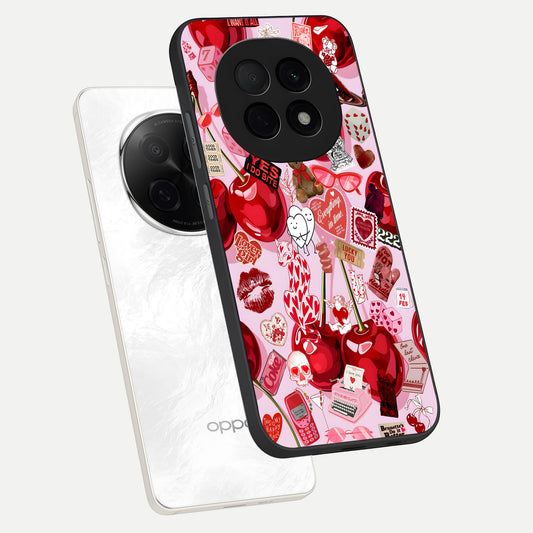 Sweet Cherry Chaos phone case For Oppo F29 Pro 5G showing premium glass back cover with detailed artwork