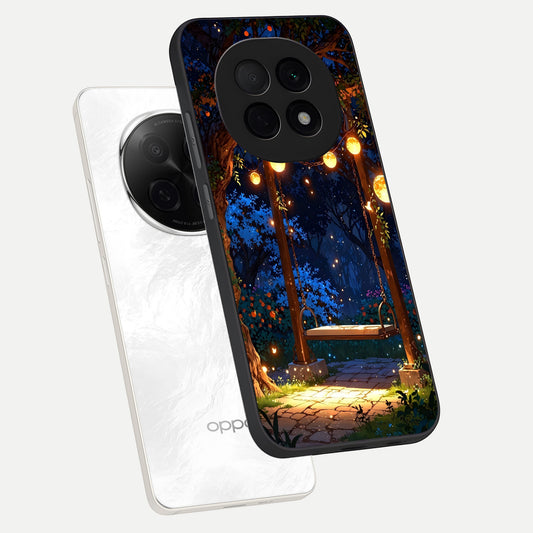 Twilight Garden Swing phone case For Oppo F29 Pro 5G showing premium glass back cover with detailed artwork
