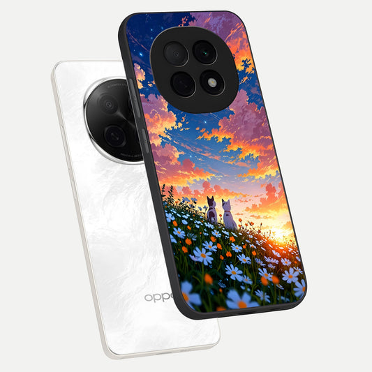 Two Cats Friends phone case For Oppo F29 Pro 5G showing premium glass back cover with detailed artwork