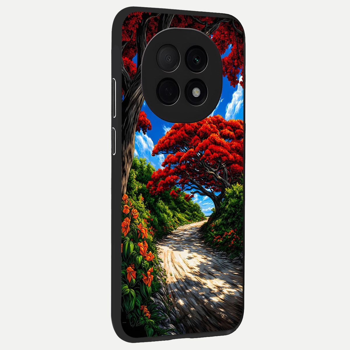Red Trees Pathway back cover For Oppo F29 Pro 5G slim fit glass case with vibrant aesthetic design
