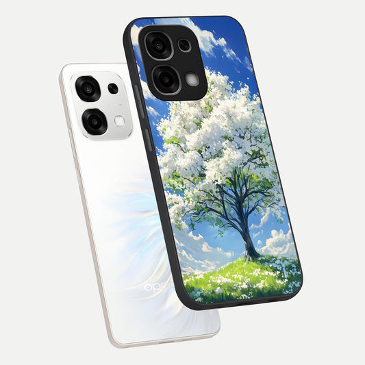 Blossom Sky Serenity phone case For Oppo F33 5G showing premium glass back cover with detailed artwork