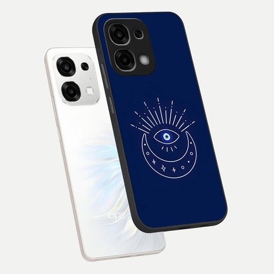 Blue Evil Eye phone case For Oppo F33 5G showing premium glass back cover with detailed artwork