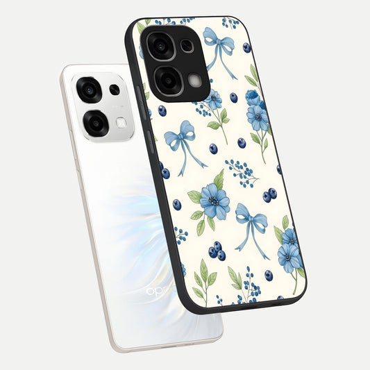 Blue Flower And Bow phone case For Oppo F33 5G showing premium glass back cover with detailed artwork