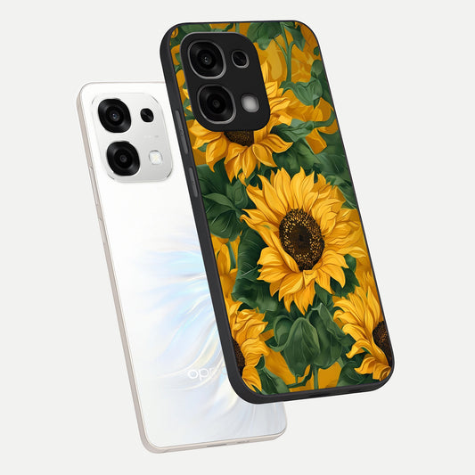Bright Sunflower Bloom phone case For Oppo F33 5G showing premium glass back cover with detailed artwork