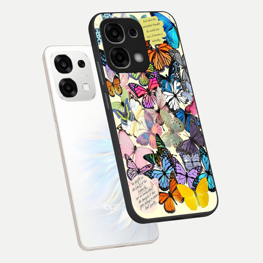 Butterflies Petal Dream phone case For Oppo F33 5G showing premium glass back cover with detailed artwork