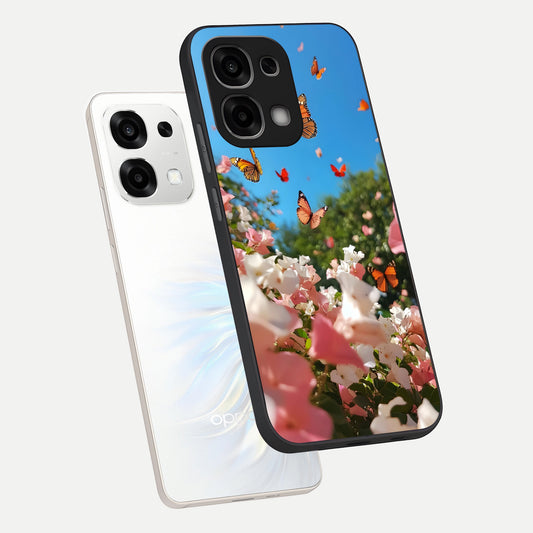 Butterflies In Bloom Sky phone case For Oppo F33 5G showing premium glass back cover with detailed artwork