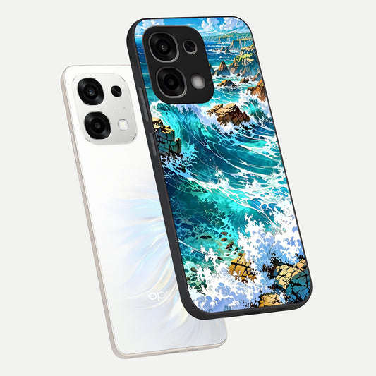 Coastal Blue Waves phone case For Oppo F33 5G showing premium glass back cover with detailed artwork