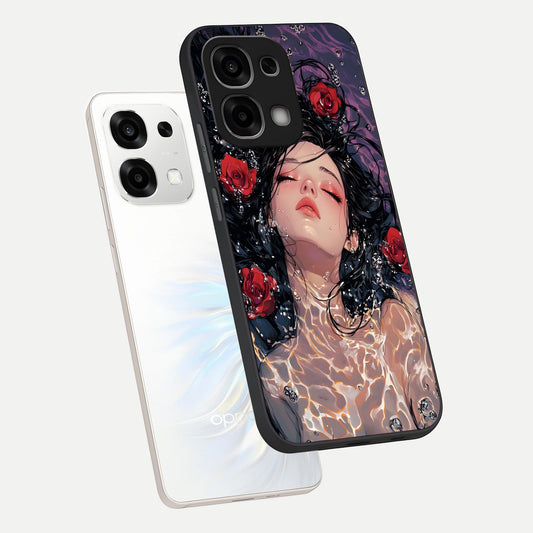 Crimson Rose Serenity phone case For Oppo F33 5G showing premium glass back cover with detailed artwork