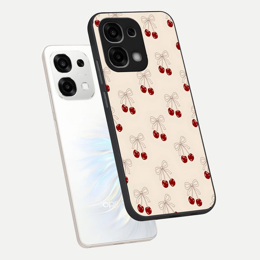 Cute Cherry Pattern phone case For Oppo F33 5G showing premium glass back cover with detailed artwork