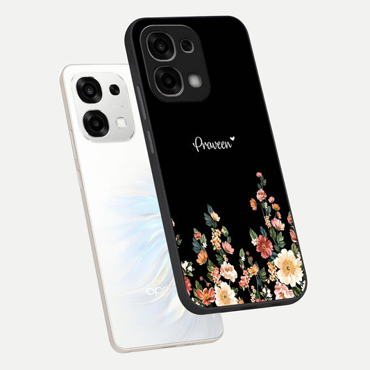 Floral Design Personalized Custom Name phone case For Oppo F33 5G showing premium glass back cover with detailed artwork