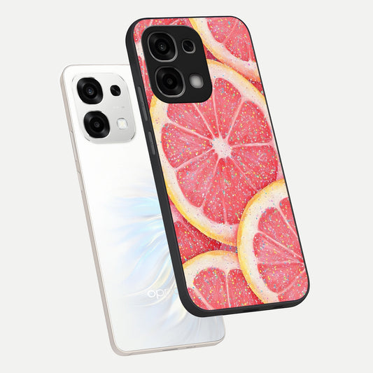 Glitter Grapefruit phone case For Oppo F33 5G showing premium glass back cover with detailed artwork