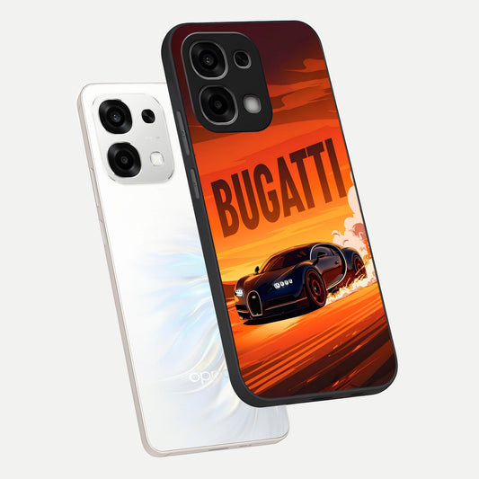 Inferno Bugatti Storm phone case For Oppo F33 5G showing premium glass back cover with detailed artwork