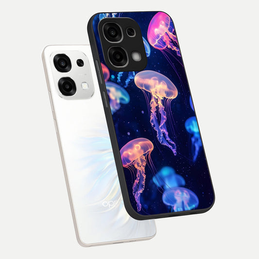 Jellyfish Pattern phone case For Oppo F33 5G showing premium glass back cover with detailed artwork